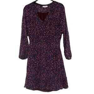 Parker Atticus Dress S Purple 100% Silk Floral Print Mini Ruffle Long Sleeve GUC